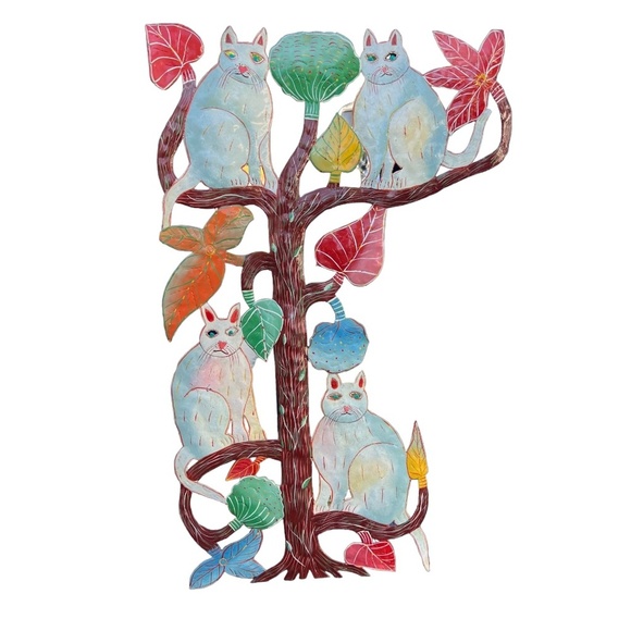 Handmade/ Hand Painted from Recycled Steel Drum Cats in Tree - Picture 1 of 10